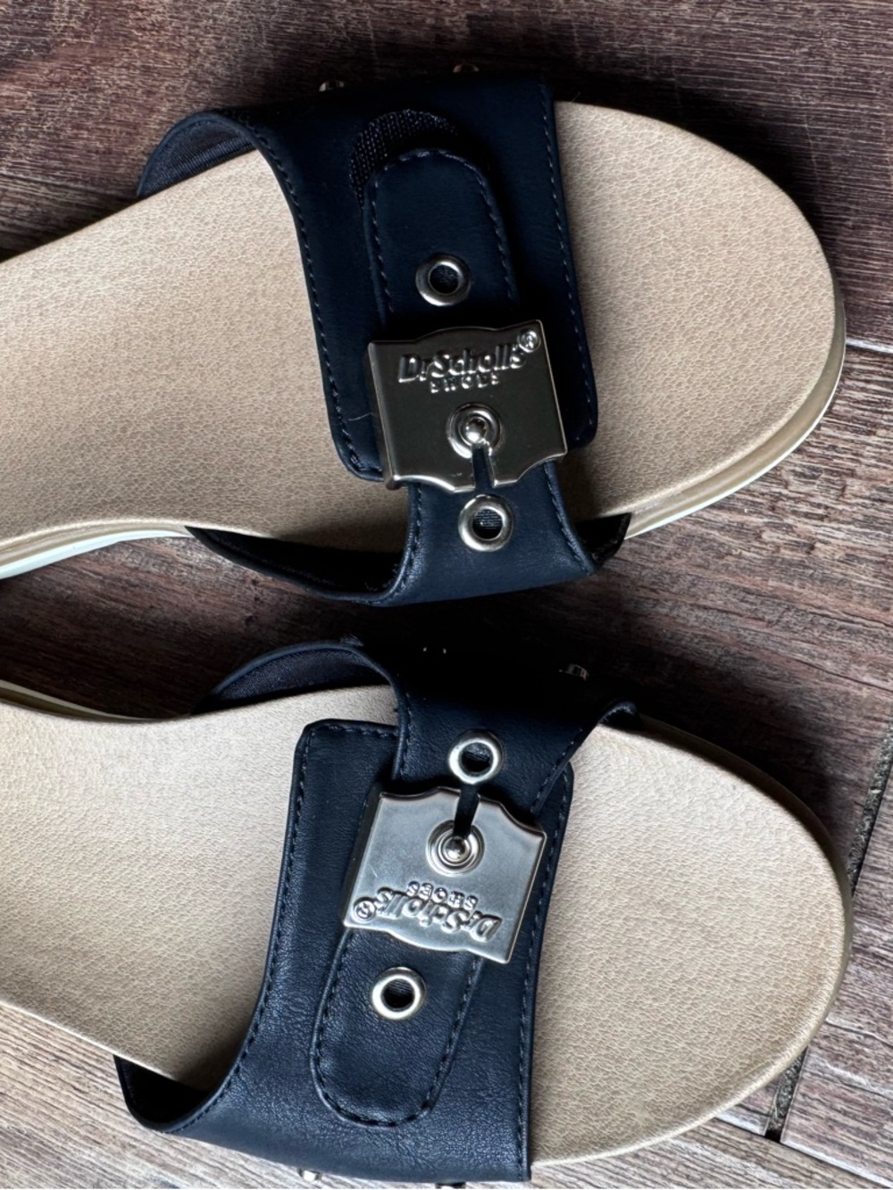Dr. Scholl’s Life Stride Navy Slip-On Sandals with Decorative Buckle - Picture 2 of 8
